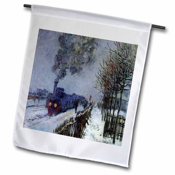 3dRose, Picture Of Monets Famous Painting Train In The Snow, 12 x 18 inch Garden Flag