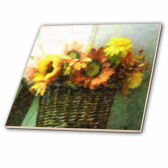 3dRose, Picture Of Painted Orange n Yellow Sunflower, 12 Inch Ceramic Tile