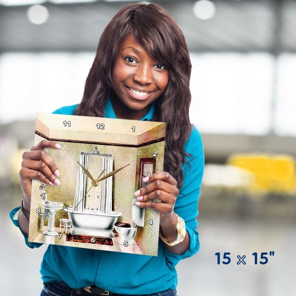 3dRose, Picture Of Painting Of A Victorian Bathroom, 15x15 Wall Clock