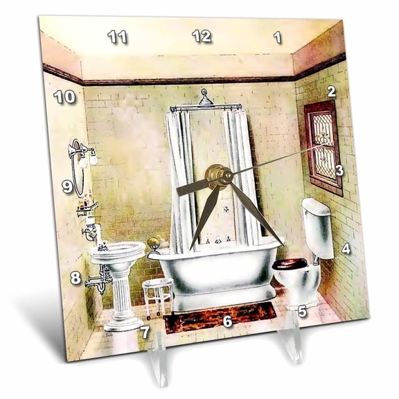 3dRose, Picture Of Painting Of A Victorian Bathroom, 6x6 Desk Clock