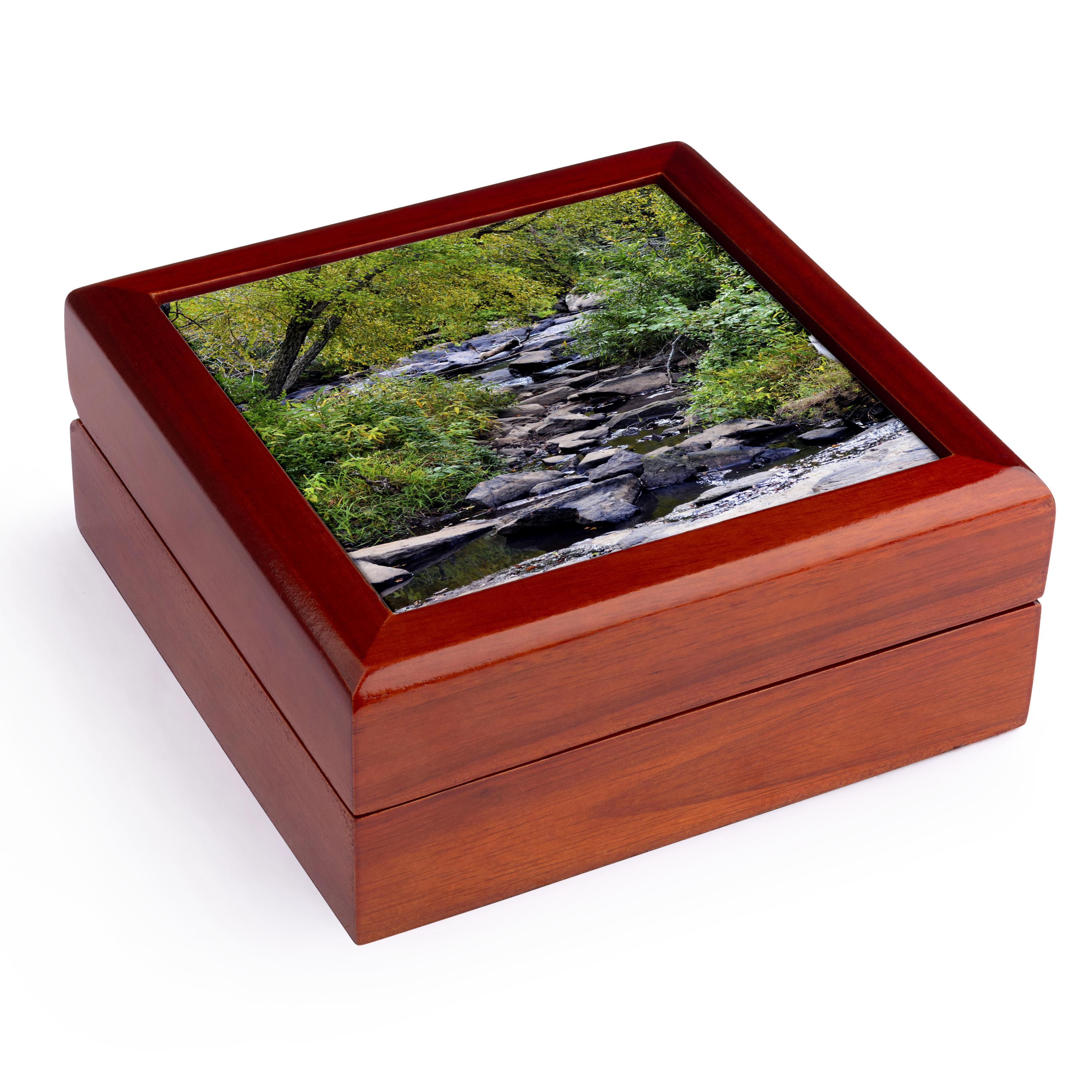 3dRose, Picture of a Creek, Jewelry Box 5.5x5.5 inch with 4 inch tile