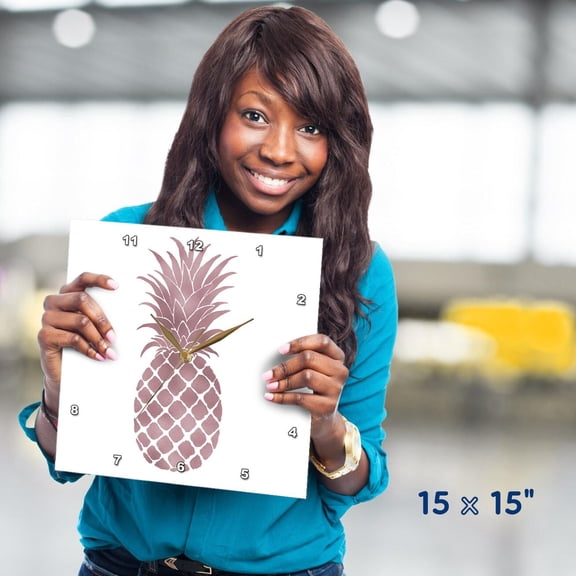 3dRose, Picturing Rose Gold Pineapple, 15x15 Wall Clock