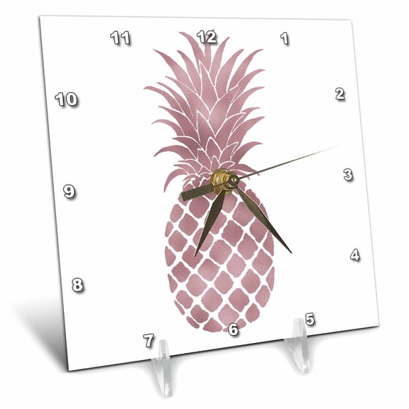 3dRose, Picturing Rose Gold Pineapple, 6x6 Desk Clock