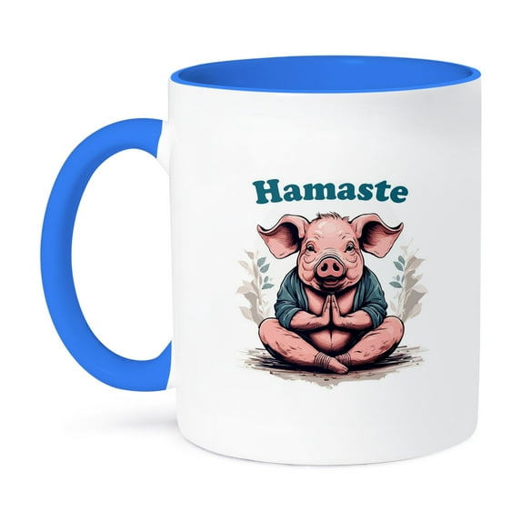 3drose, Pig Yoga. Namaste. Hamaste. National Pig Day Humor, 11oz Two-tone Blue Mug