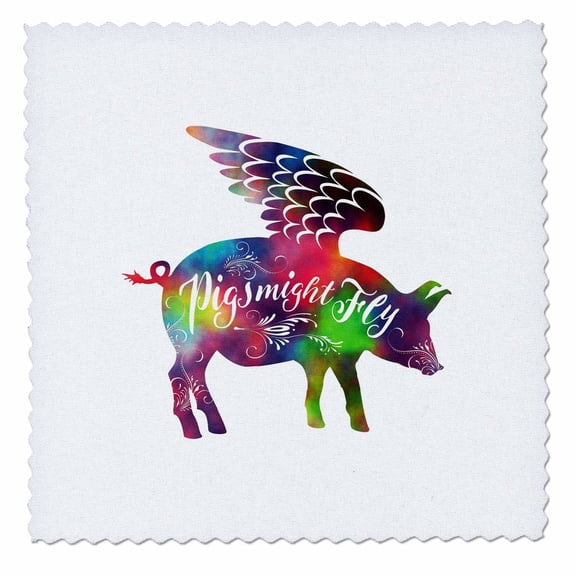 3dRose, Pigs Might Fly Design in Rainbow Colors, 14x14 inch quilt square