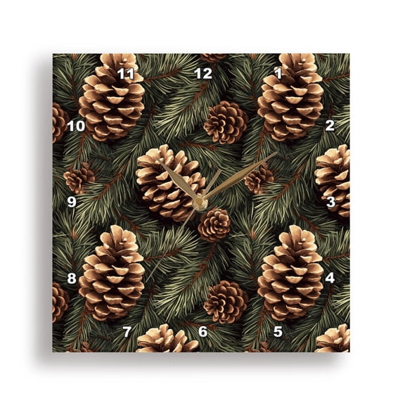3drose, Pine Cones and Pine Branches Christmas Pattern, 10x10 Wall Clock