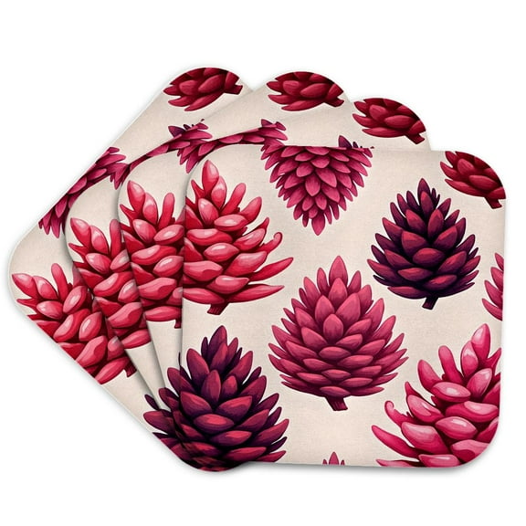 3drose, Pinecones Pink Pattern Mid-century Modern Kitschy Design, Set of 4 Coasters - Soft