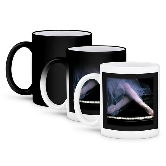 3dRose, Pink Ballerina On Black Piano, 11oz Magic Transforming Mug