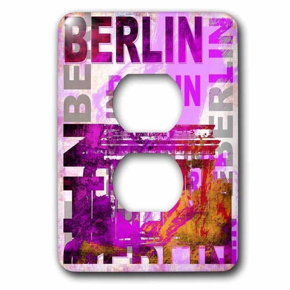 3dRose, Pink Berlin Typography With Brandenburg Gate, 2 plug outlet cover