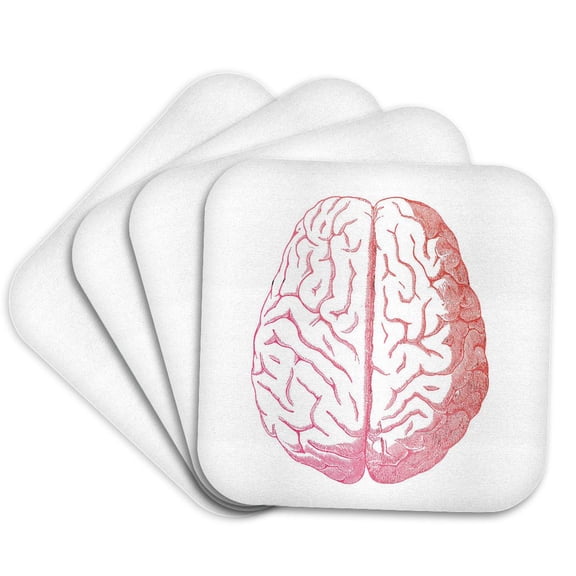 3dRose, Pink Brain, Set of 4 Coasters - Soft