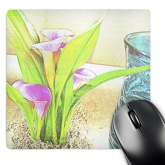 3dRose, Pink Calla Lily Flowers and Vase- Floral Art, MousePad