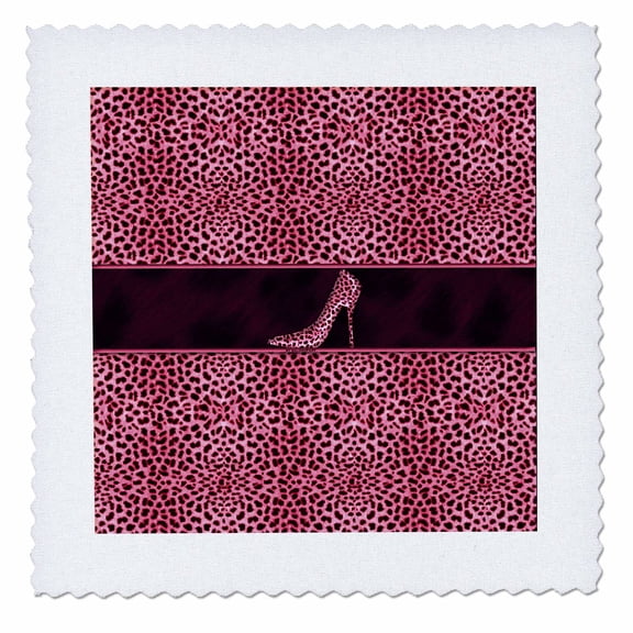 3dRose, Pink Cheetah Print and Stiletto Heel, 14x14 inch quilt square