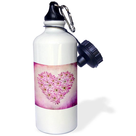 3dRose, Pink Flower Heart Valentines Day Illustration, Flip Straw 21oz Water Bottle