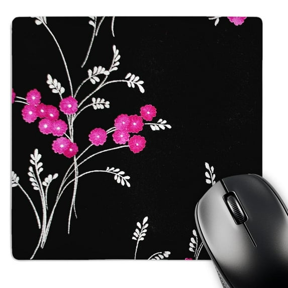 3dRose, Pink Flowers on Black, MousePad