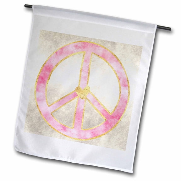 3dRose, Pink Gold Watercolor Heart Peace Sign , 12 x 18 inch Garden Flag
