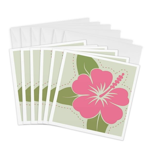 3drose, Pink Hawaiian Flowers on a Light Gray Background, 6 Greeting Cards with Envelopes