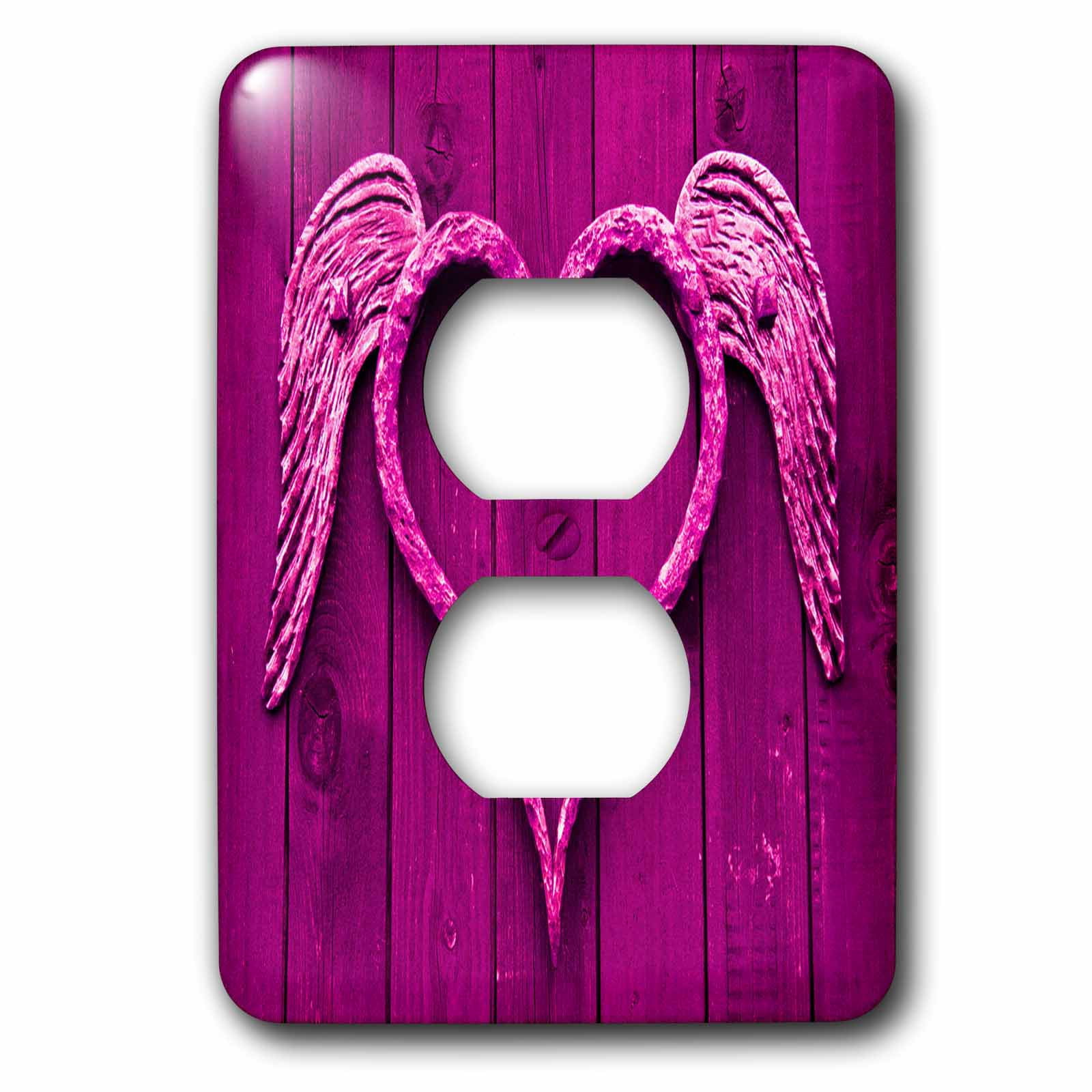 3dRose, Pink Heart With Wings   , 2 plug outlet cover