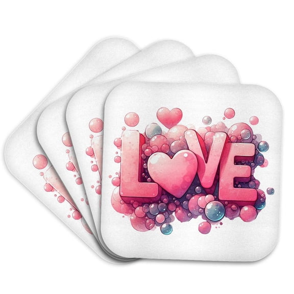 3drose, Pink Image of Bubbles Love Illustration, Set of 4 Coasters - Soft