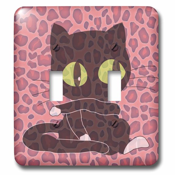 3dRose, Pink Leopard Print Cat - Cute Animals - Art, double toggle switch