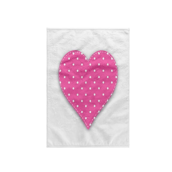 3dRose, Pink Polka dot Heart - cute girly heart shape with white dots pattern, 15x22 Hand Towel