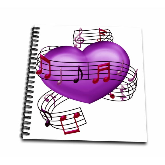 3dRose, Pink, Purple, and Pink Musical Notes Wrapped Around A Heart Illustration, Mini Notepad 4 x 4 inch