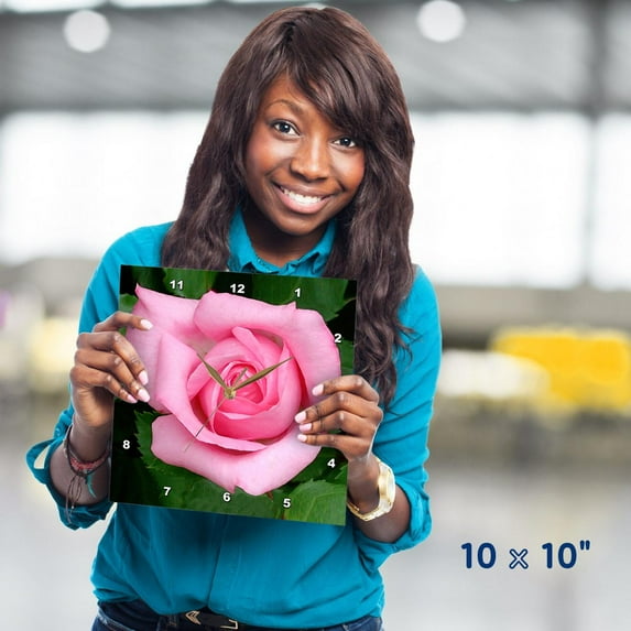 3dRose, Pink Rose, 10x10 Wall Clock