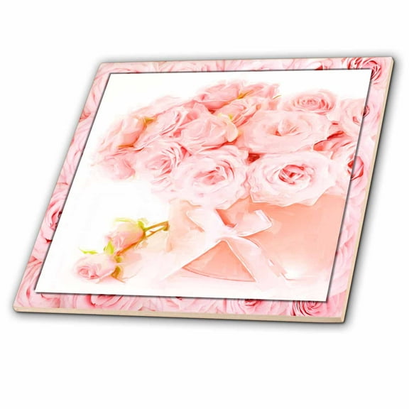 3dRose, Pink Roses in a Pot, 12 Inch Ceramic Tile