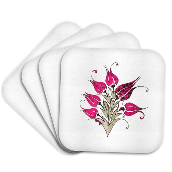 3drose, Pink Tulips in Artistic Ottoman Turkish Style, Set of 4 Coasters - Soft