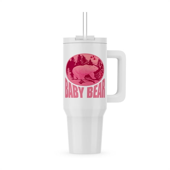 Pink Woodland Baby Bear Camping Cub, 30oz Tumbler