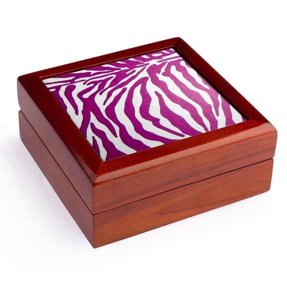 3dRose, Pink Zebra Print, Jewelry Box 5.5x5.5 inch with 4 inch tile