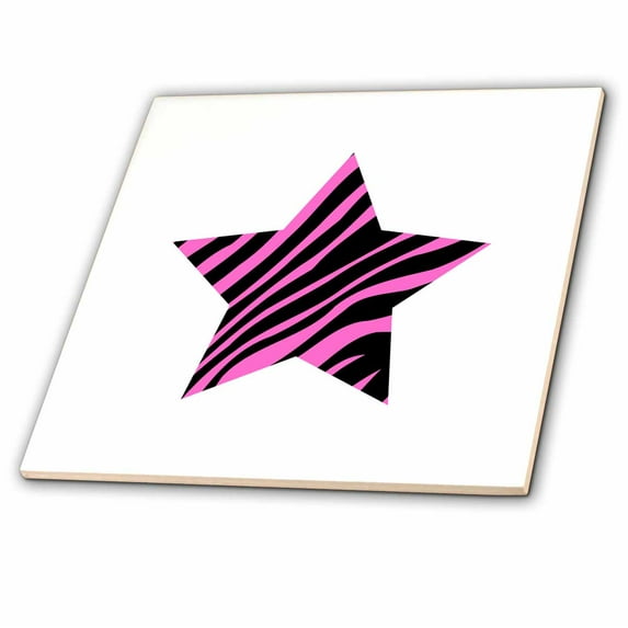 3dRose, Pink Zebra Star shape - hot pink animal print zebra stripe - striped, 12 Inch Ceramic Tile