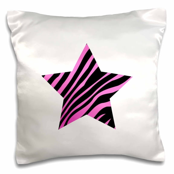 3dRose, Pink Zebra Star shape - hot pink animal print zebra stripe - striped, 16x16 inch Pillow Case