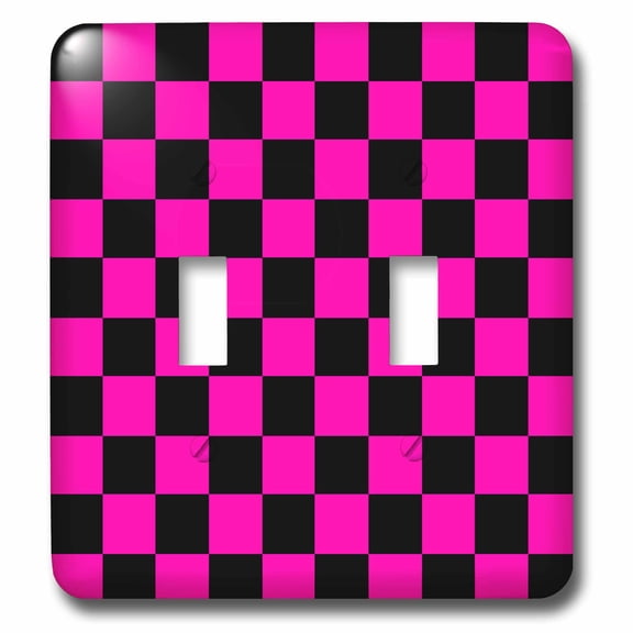 3dRose, Pink and Black Checkered Print, double toggle switch
