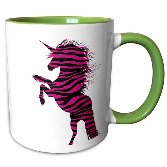 3drose, Pink and Black Zebra Unicorn, 15oz Two-tone Green Mug