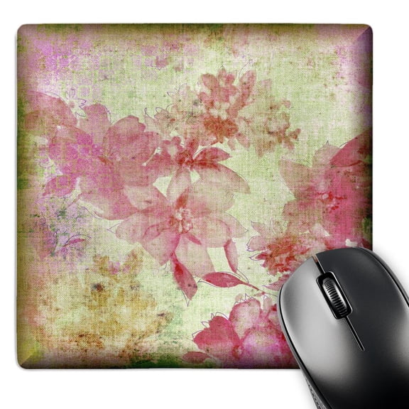 3dRose, Pink and Green Retro Flowers, MousePad