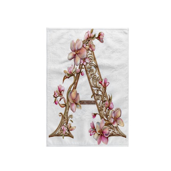 3dRose, Pink and Image Of Gold Floral Monogram Initial A, 15x22 Hand Towel