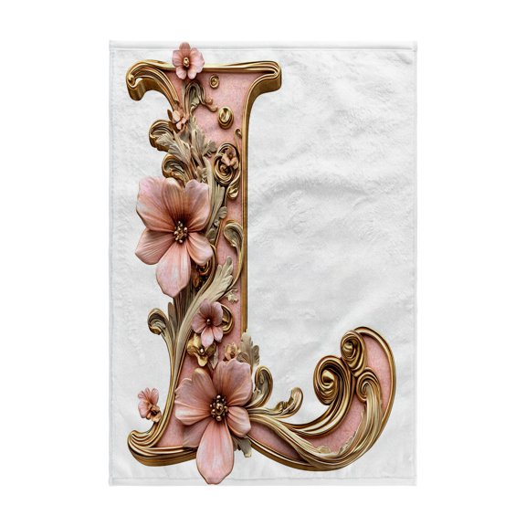 3dRose, Pink and Image Of Gold Floral Monogram Initial L, 15x22 Hand Towel