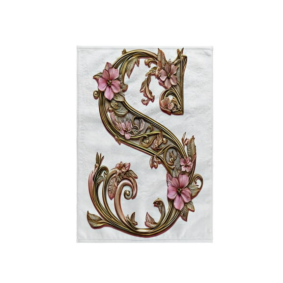 3dRose, Pink and Image Of Gold Floral Monogram Initial S, 15x22 Hand Towel