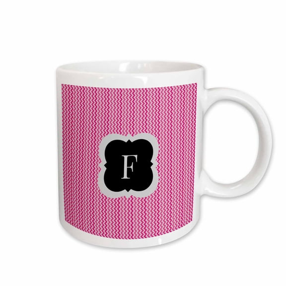 3drose, Pink and Grey Chevron Monogram Initial F, 11oz Mug