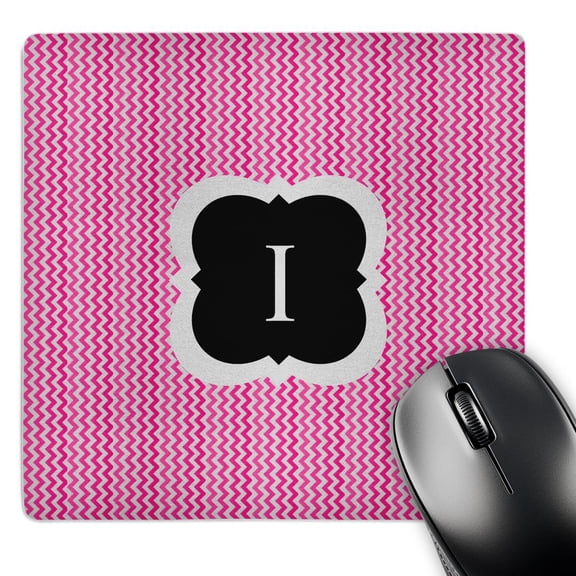 3dRose, Pink and grey chevron monogram initial I, MousePad