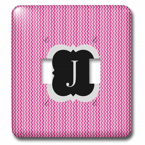 3dRose, Pink and grey chevron monogram initial J, double toggle switch