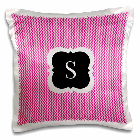 3dRose, Pink and grey chevron monogram initial S, 16x16 inch Pillow Case