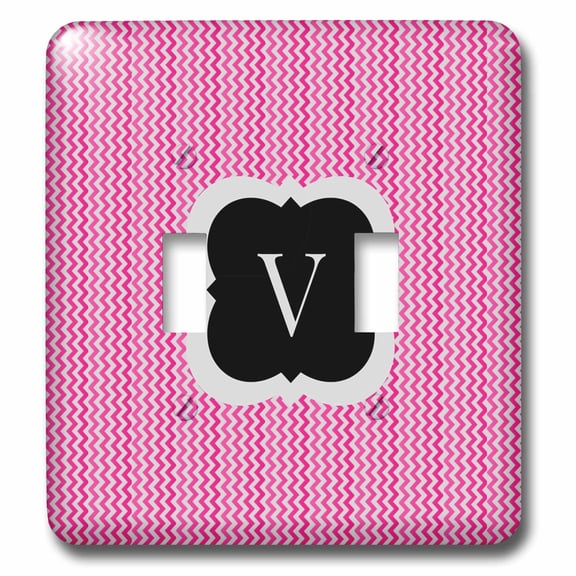 3dRose, Pink and grey chevron monogram initial V, double toggle switch