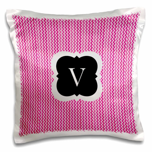 3dRose, Pink and grey chevron monogram initial V, 16x16 inch Pillow Case