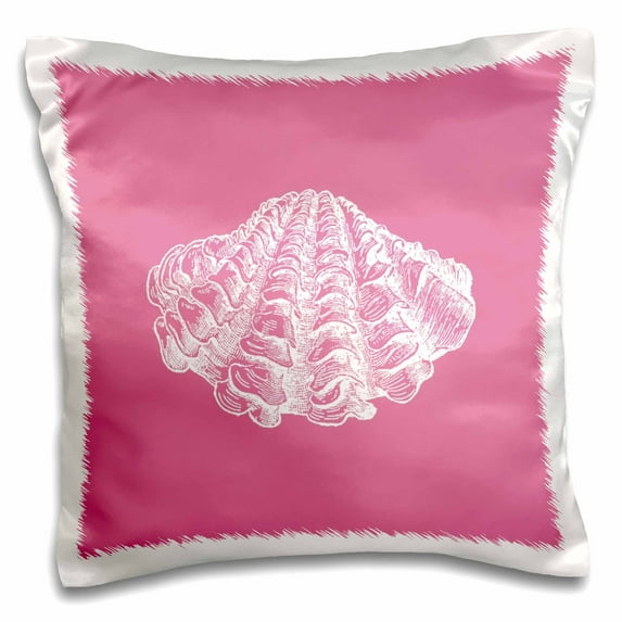 3dRose, Pink seashell etching print. Modern Sea shell clam beach ocean life, 16x16 inch Pillow Case