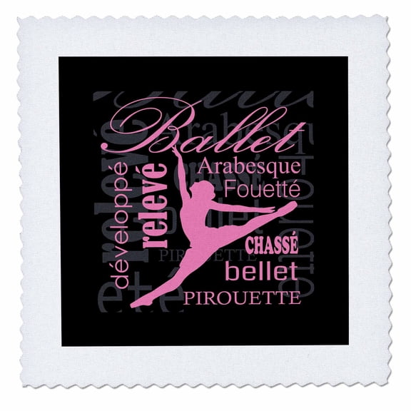 3dRose, Pink silhouette of a ballerina dancing, 14x14 inch quilt square