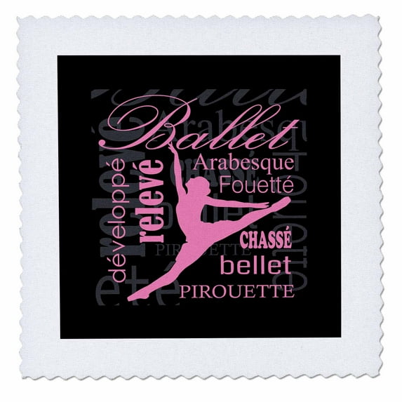 3dRose, Pink silhouette of a ballerina dancing, 14x14 inch quilt square