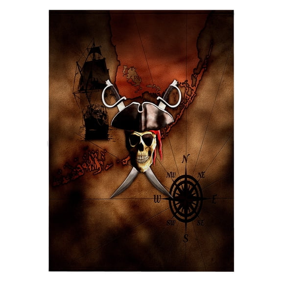 3dRose, Pirate skull and crossed swords over a nautical pirate map., 22x30 Bath Hand Pool Towel