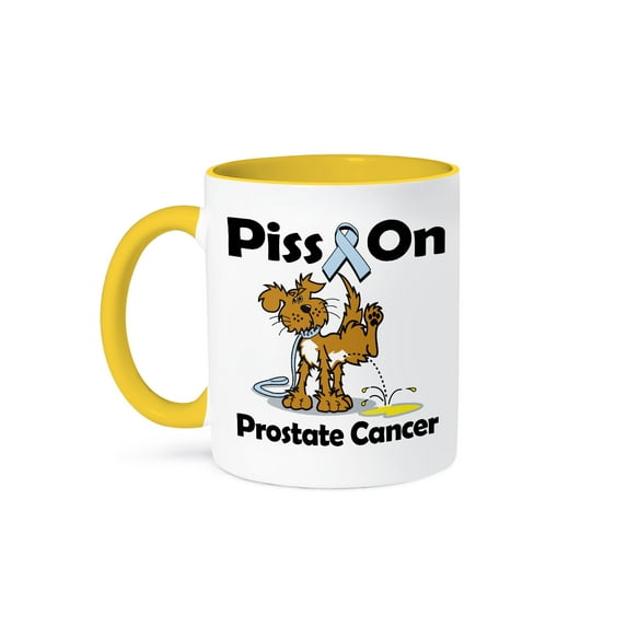 Piss On Prostate Cancer Awareness Ribbon Cause Design, 11oz Two-Tone Yellow Mug