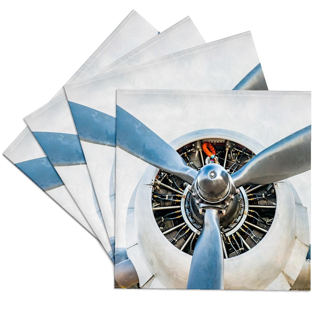 Tile Aircraft 3dRose, Piston engine and propeller of a vintage aircraft, Set of 4 ...